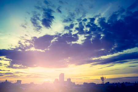blur photo de focused of city building at sunset  ,Hat yai, Songkla, Thailandの写真素材