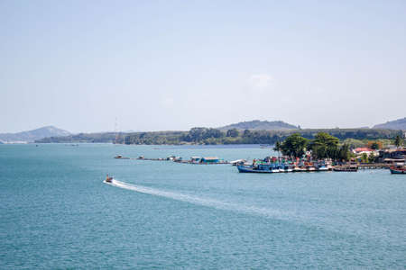 fishing boat in the sea of Phuket, South Thailandの写真素材