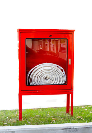 fire hose in red cabinetの写真素材
