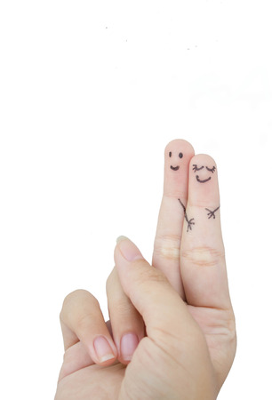 funny finger lovers on white backgroundの写真素材
