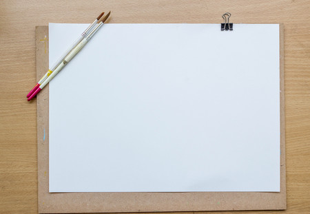 drawing paper on wood board isolated on white background