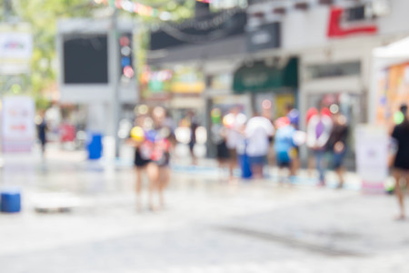Blurred People splashing water in Songkran Festival, Thailand on Aprilの写真素材