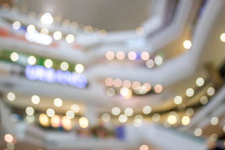 abstract blurred bokeh of night light at shopping mallの写真素材
