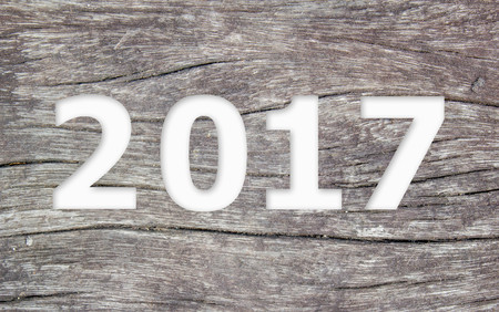 old wood background with text 2017の写真素材