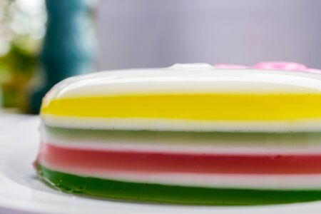rainbow jelly in flower shape : Thai traditional dessert made from sugar, gelatin and coconut milkの写真素材