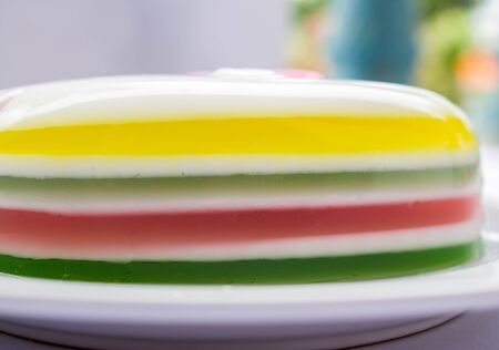 rainbow jelly in flower shape : Thai traditional dessert made from sugar, gelatin and coconut milkの写真素材