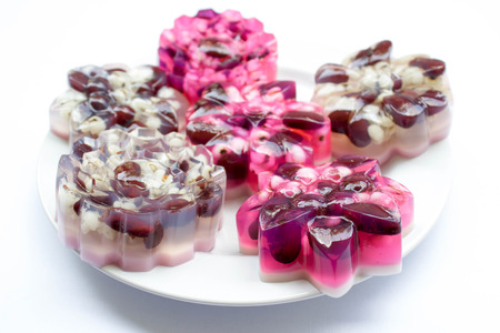 jelly in flower shape : Thai traditional dessert made from sugar, gelatin and coconut milk with grainsの写真素材