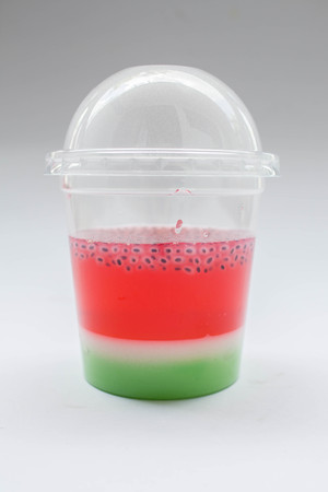 watermelon jelly  : Thai traditional dessert made from sugar, gelatin and coconut milk in red,...
