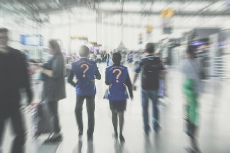 blurred of staff for airport help walking in the airport
