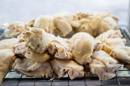 boiled chickhen eat with oily rice and soupの写真素材
