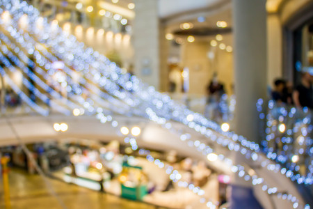 bokeh of light decoration in shopping mallの写真素材