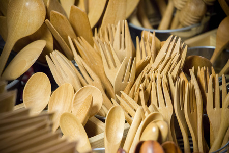 wooden kitchen utencils sell in the shopの写真素材