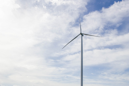 wind turbine on blue sky and white cloud