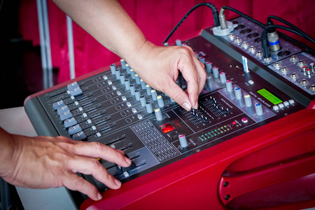 close up of hand on sound checkのeditorial素材
