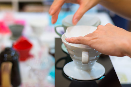 Barista hand drip Coffee making Brewing filter Bar Cafeの写真素材