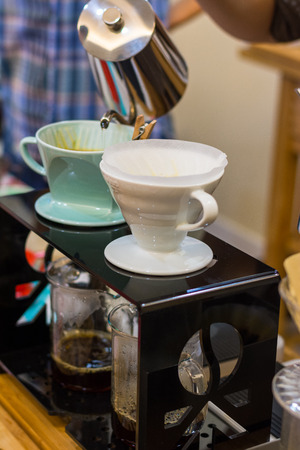 Barista hand drip Coffee making Brewing filter Bar Cafeの写真素材