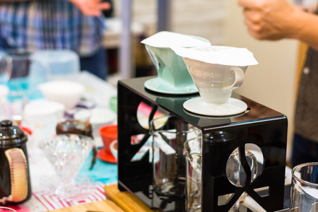 Barista hand drip Coffee making Brewing filter Bar Cafeの写真素材