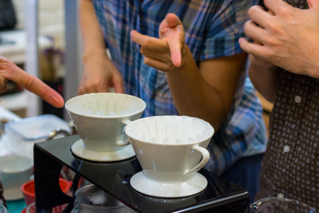 Barista hand drip Coffee making Brewing filter Bar Cafeの写真素材