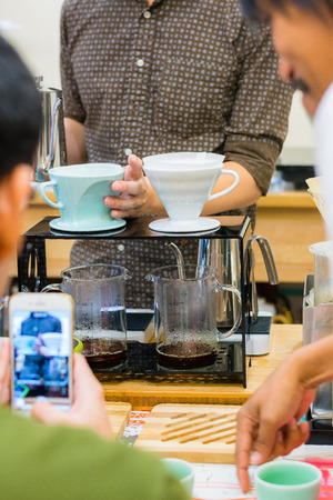 Barista hand drip Coffee making Brewing filter Bar Cafeの写真素材