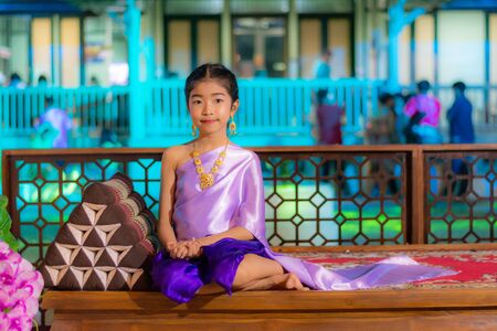 Feb 16, 2019, Girl wearing Thai national costumes, In the annual event, Lop Buri, Thailandの写真素材