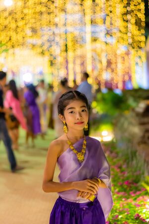 Feb 16, 2019, Girl wearing Thai national costumes, In the annual event, Lop Buri, Thailandの写真素材