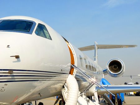 DUBAI, UAE - NOVEMBER 19: Chartered Plane on display during Dubai Air Show at Airport Expo Dubai November 19, 2009 in Dubai, United Arab Emirates.のeditorial素材