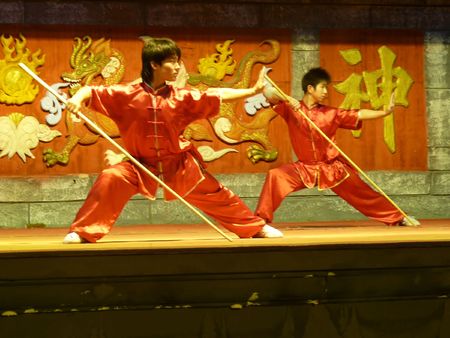 DUBAI, UAE - JANUARY 21: Chinese Martial Artist's contemporary Performance at annual Dubai Global Village Shopping Festival January 21, 2010 in Dubai, United Arab Emirates.のeditorial素材