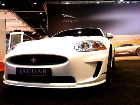 ABU DHABI, UAE - DECEMBER 10: Jaguar XKR on display during Abu Dhabi Int'l Motor Show 2010 at Abu Dhabi Int'l Exhibition Centre December 10, 2010 in Abu Dhabi,United Arab Emirates.のeditorial素材