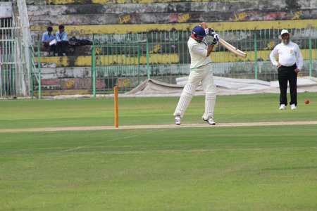 SIALKOT, PAKISTAN - OCTOBER 10: Quaid-e-Azam Trophy Cricket Match Played Between Sialkot and HBL Teams at Jinnah Cricket Stadium. October 10, 2015 in Sialkot, Pakistanのeditorial素材