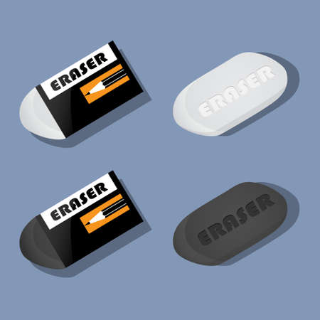 Eraser set black and white isolated on blue background. Vector illustration.のイラスト素材