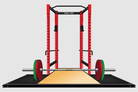 Squat rack and platform for deadlift or weight lifting with barbell for workouts and exerciseのイラスト素材