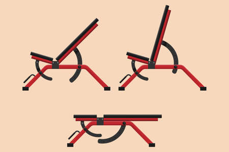 Set of vector red and black adjustable weight bench for exercise with barbell or dumbbellのイラスト素材