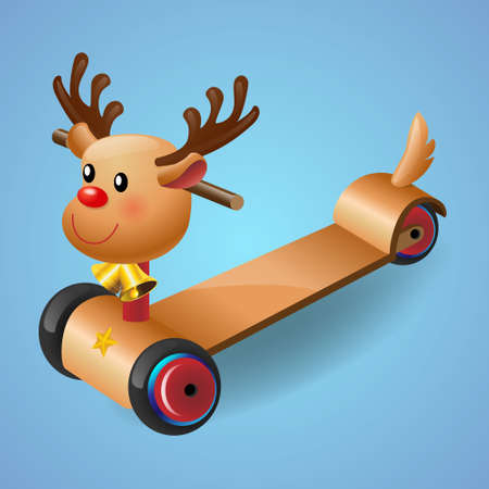 cute reindeer scooter isolated on blue gradient background.のイラスト素材