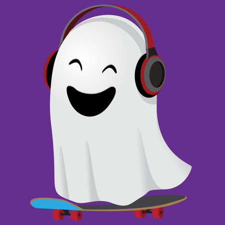 vector ghost skateboarding with headphoneのイラスト素材