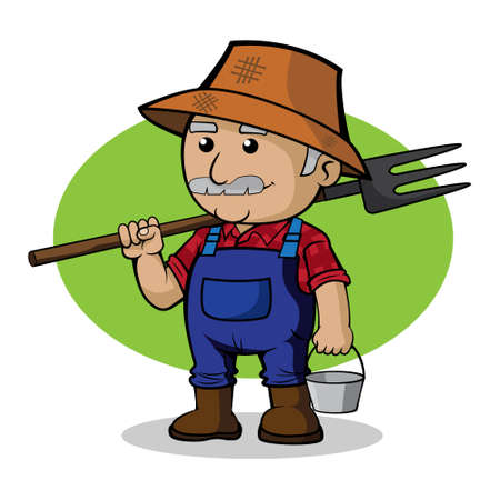Cartoon farmer character. Isolated vector illustration.のイラスト素材