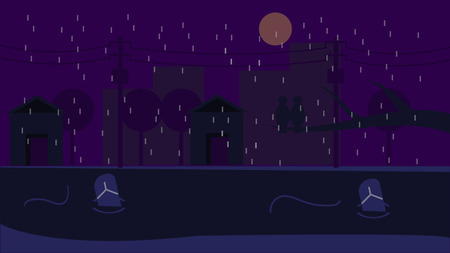 Flood on a rainy day. Vector illustrationsのイラスト素材