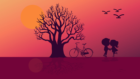 Lovers go cycling in nature on holiday.Vector illustrationsのイラスト素材
