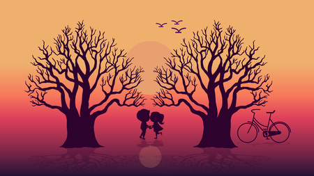 Lovers go on holiday in nature. Vector illustrationsのイラスト素材