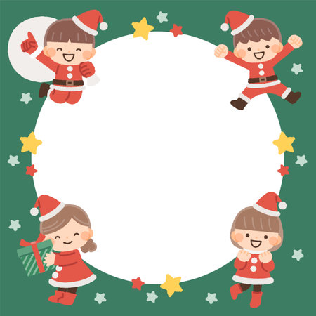 frames / background illustrations of children in santa claus costumesのイラスト素材