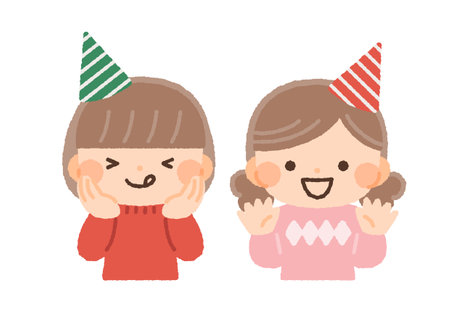 illustration materials for children and girls who are happy to wear a party hatのイラスト素材