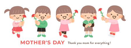 illustration of children with carnations on mother's dayのイラスト素材