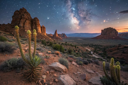 View of Monument Valley at night, Utah, United States of Americaの素材