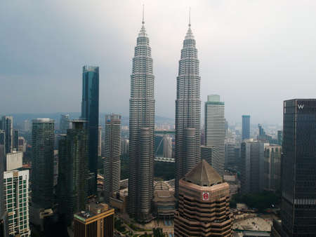 "Kuala Lumpur,Malaysia- Circa August, 2020: Aerial picture of Kuala Lumpur Twin Tower during sunrise. The highest tower in South East Asia.のeditorial素材