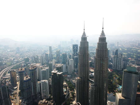 "Kuala Lumpur,Malaysia- Circa August, 2020: Aerial picture of Kuala Lumpur Twin Tower during sunrise. The highest tower in South East Asia.のeditorial素材