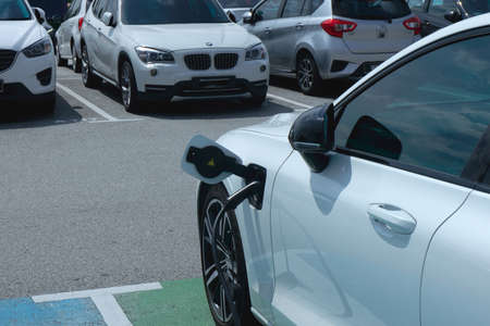 Klang,Malaysia- Circa August, 2020: A picture of Volvo car charge at ChargEV Charging Station....