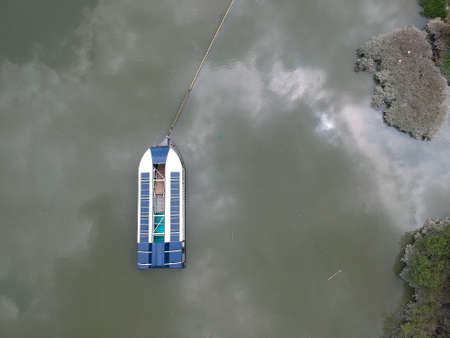 Klang, Malaysia- Circa September, 2020: Aerial photo one unit of The Ocean Cleanup interceptor for...