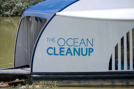 Klang, Malaysia- Circa September, 2020: One of two units of The Ocean Cleanup interceptor for...