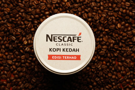 Limited edition Nescafe Classic Kopi Kedah canister on coffee beanのeditorial素材