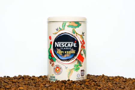 Limited edition Nescafe Classic Kopi Kedah canister on coffee beanのeditorial素材