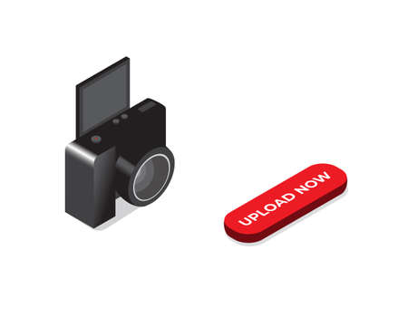 A vector of camera upload now button in isometric on white background. Upload media in stock photo...